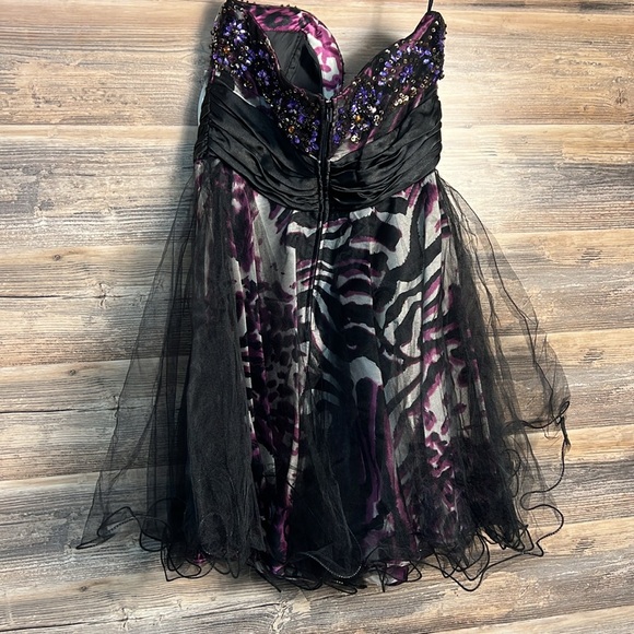 Cindy Collection Strapless Purple Leopard & Black Tulle Prom Formal Dress  NWT - Picture 2 of 4